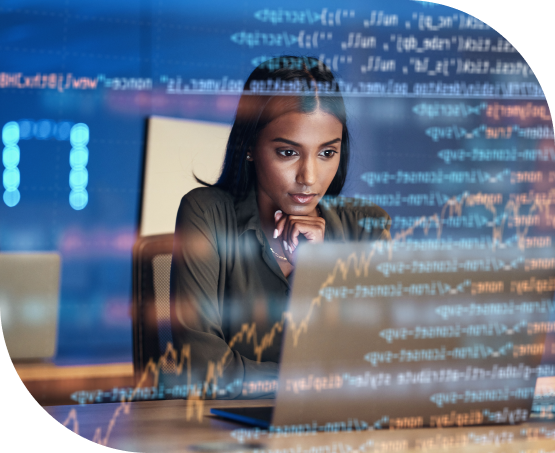 Female IT professional reviewing code