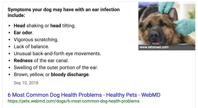 Featured Snippet Example: Bulleted List Snippet