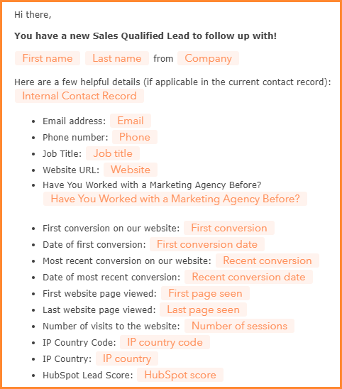 HubSpot Sales Notification Email