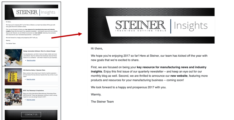 Email Marketing: Steiner Technologies Newsletter Good Example
