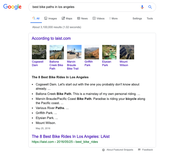 Google Search Example: Best Bike Rides in Los Angeles