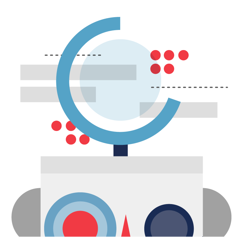 Robot illustration with data being scanned