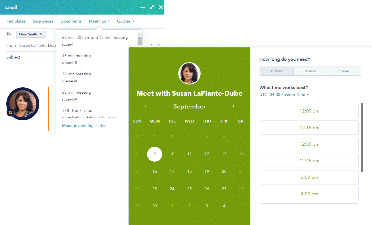 HubSpot Meetings Links Example